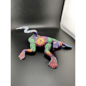 Oaxacan Wood Alebrije Hand painted Carved Lizard 9" Mexican Folk Art READ
